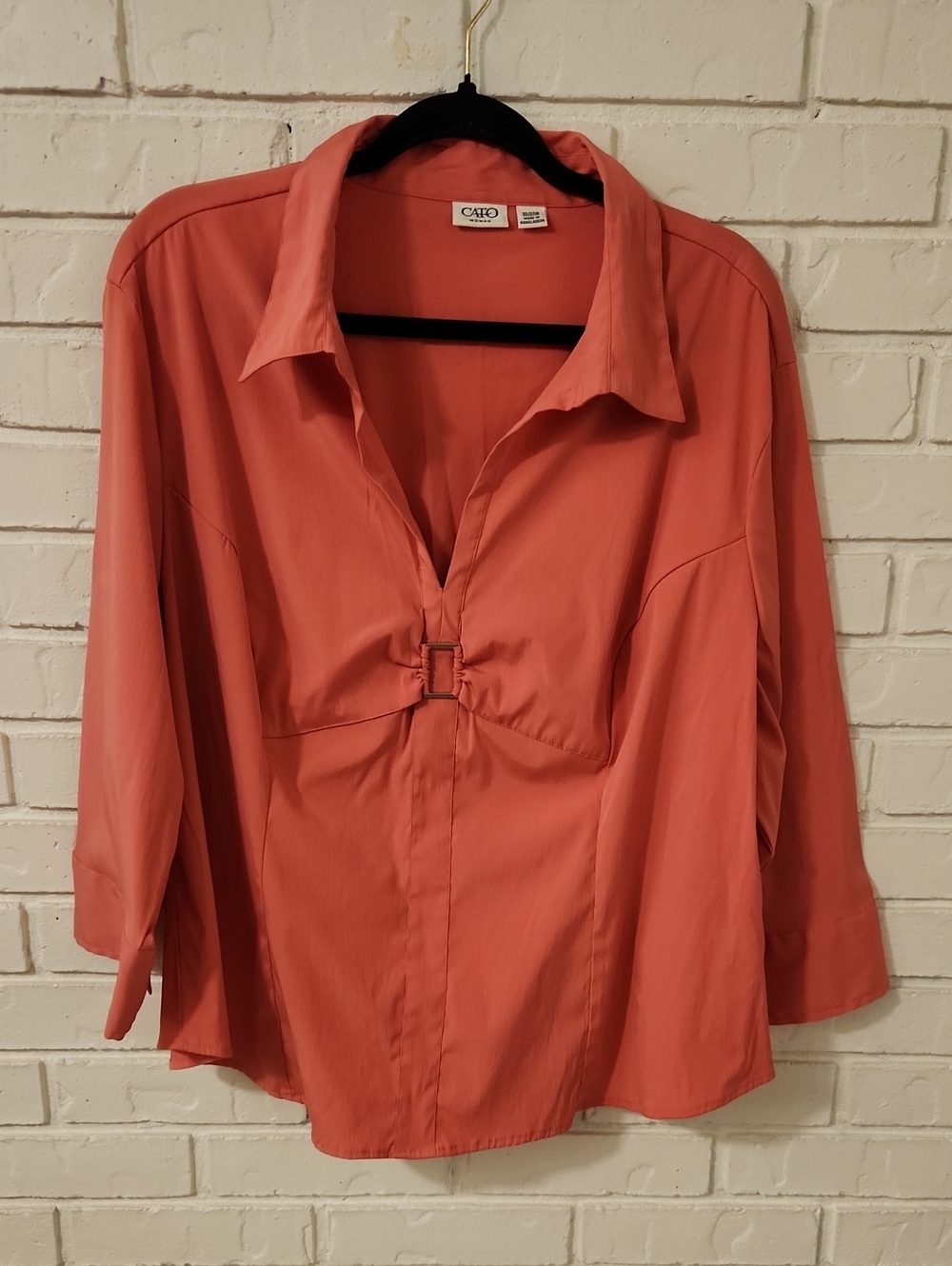 Cato Woman Coral Button-Front Collared Women's Top
